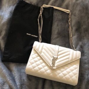 Saint Laurent White Medium Envelope Leather Bag